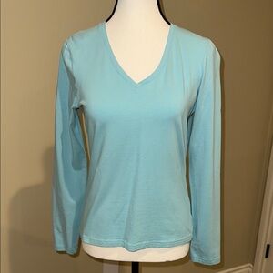 Source Unknown Sweater Cotton Blend V Neck Green Long Sleeve Tee Women’s Sz M